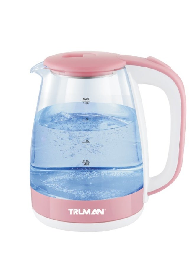 ترومان غلاية مياه زجاج ترومان 1.8 لتر، 1500 وات ، الون بينك TM-K2501PN - Image 1